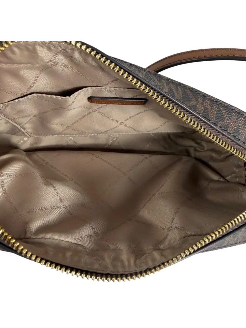 NWT $398 Michael Kors Jet Set Brown Signature Logo PVC Chain Crossbody Bag
